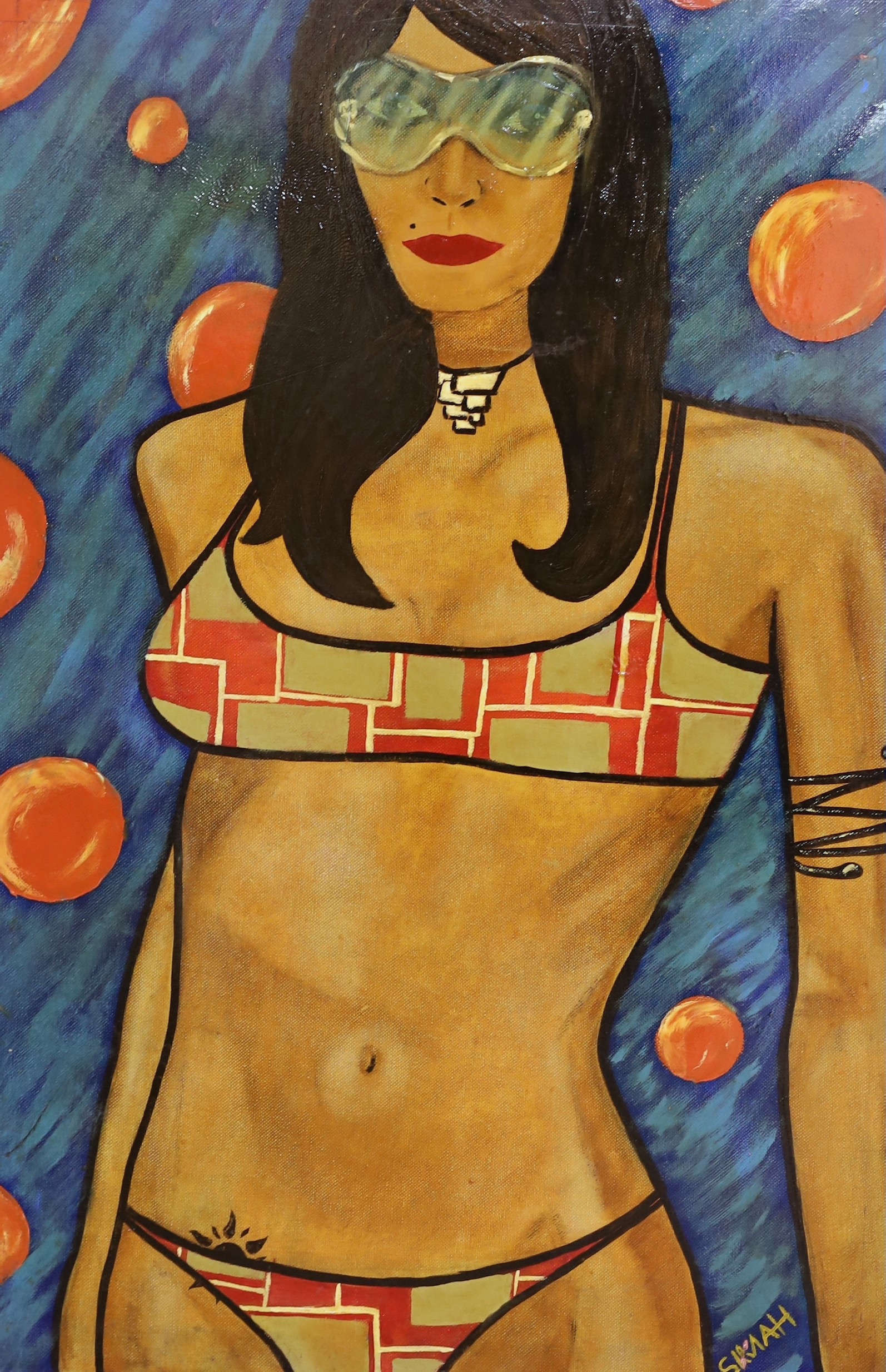 Samah, oil on canvas, Woman in a bikini, signed, 73 x 50cm, unframed